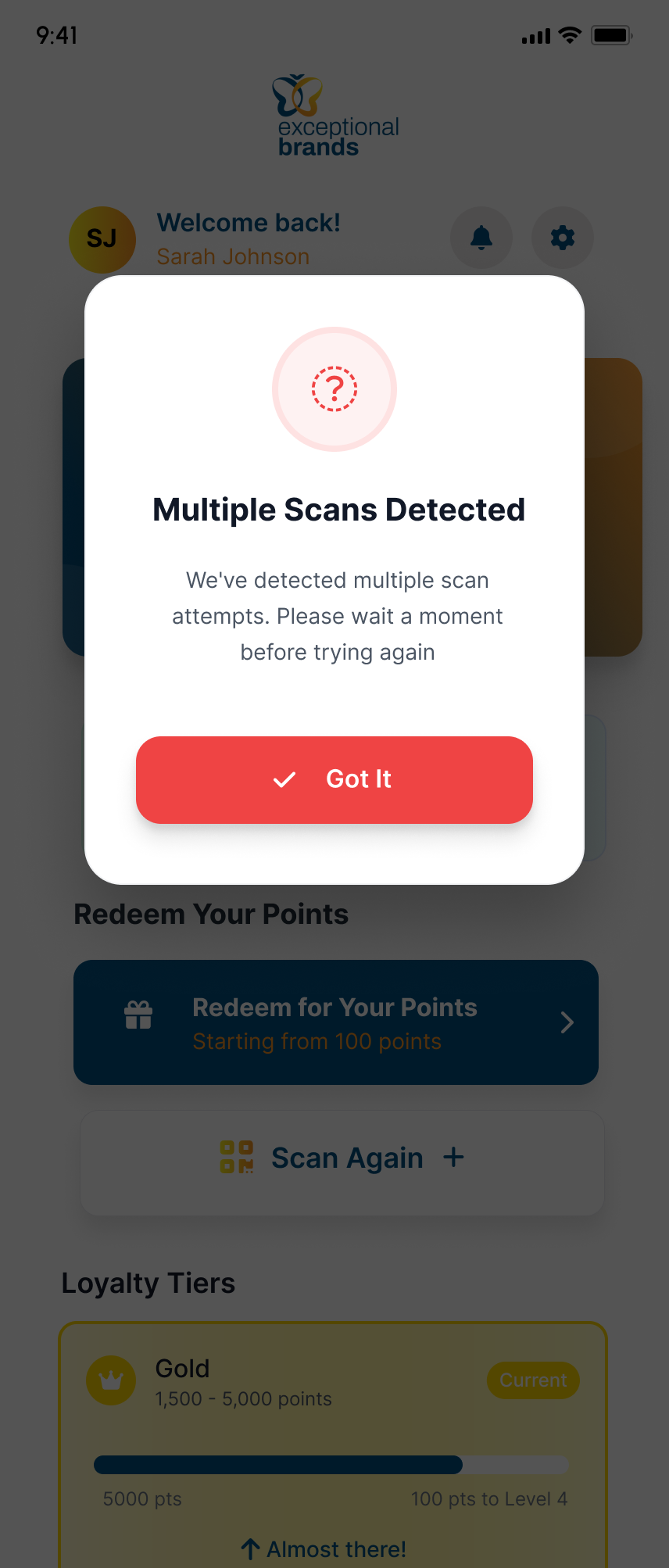Exceptional Brands multiple scans detected screen
